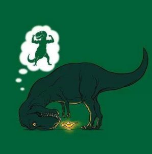 t-rex wishes genie dinosaur meme